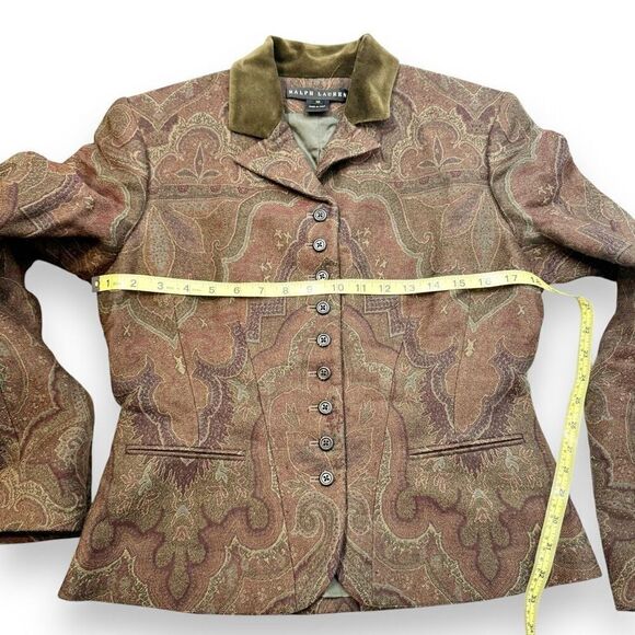 RALPH LAUREN Black Label Jacquard Print Jacket Blazer with Velvet Collar Size 10 - Picture 9 of 11